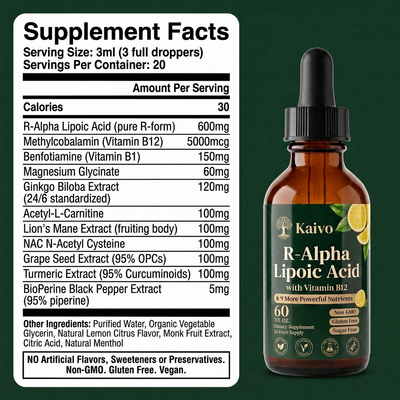 Kaivo 11-in-1 Nerve Support Drops — R-Alpha Lipoic Acid With Vitamin B12