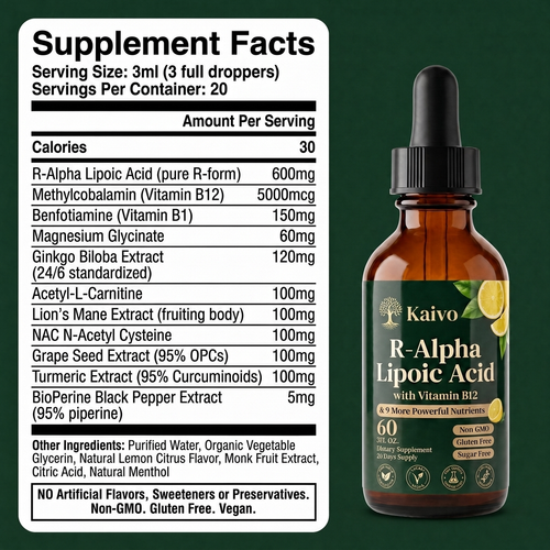 Kaivo 11-in-1 Nerve Support Drops — R-Alpha Lipoic Acid With Vitamin B12